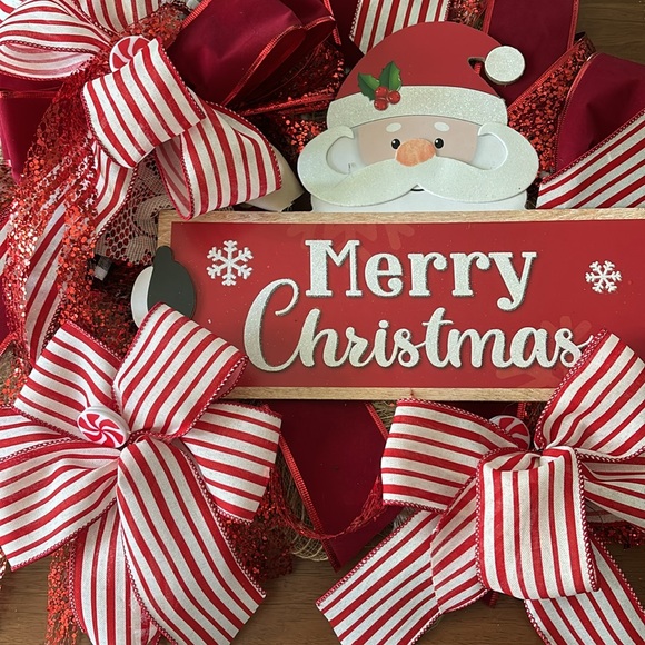 Christmas Santa Holiday Wreath Hand Crafted Adorable Peppermint Final Sale - Picture 6 of 6